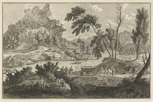 Arcadisch rivierlandschap met twee ezels by Adolf van der Laan