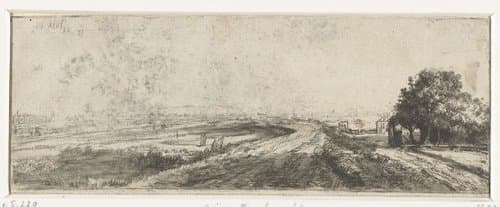 Landschap met een weg over een dijk by Pieter de With