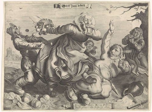 Een vrouw die haar man vertrapt by Cornelis van Kittensteyn