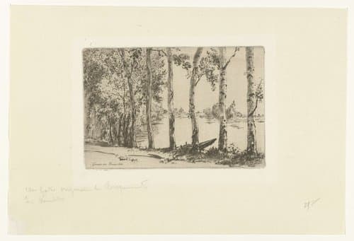 Berken op oever van de Seine by Félix Bracquemond