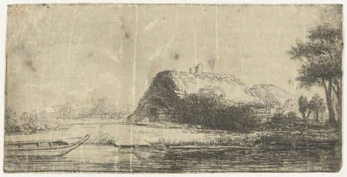 Kanaal met boerderij en een boot by anonymous