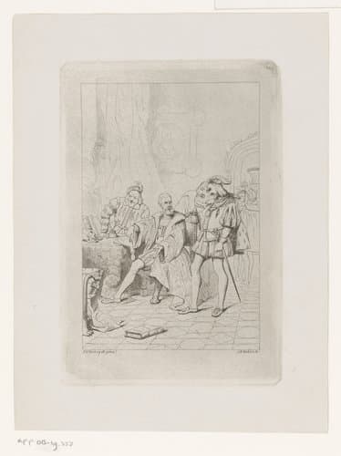 Interieur met edellieden bij een tafel by Jean Baptiste Pierre Michiels