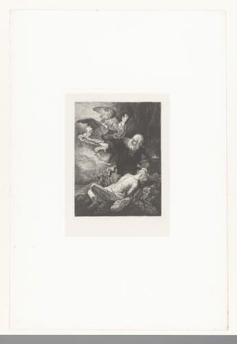 Engel weerhoudt Abraham ervan zijn zoon Isaak te offeren by Nikolay Semyonovich Mosolov
