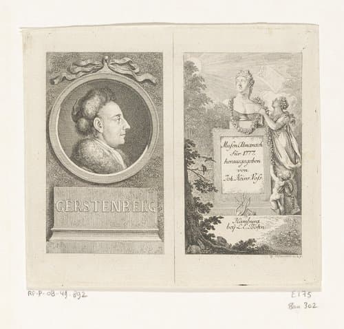 Portret van Heinrich Wilhelm von Gerstenberg en een buste van Apollo by Daniel Nikolaus Chodowiecki