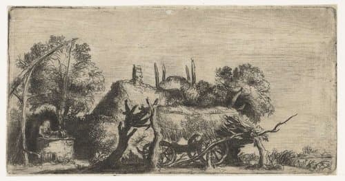 Landschap met een waterput en een wagen by Nicolaes Anthoni Flinck