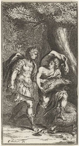 Meleager geeft kop van zwijn aan Atalanta by Coenraet Decker
