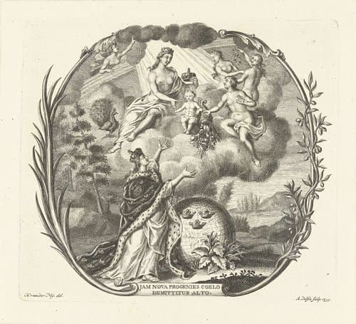 Allegorie op de geboorte van een kind met Juno en Overvloed by Abraham Delfos