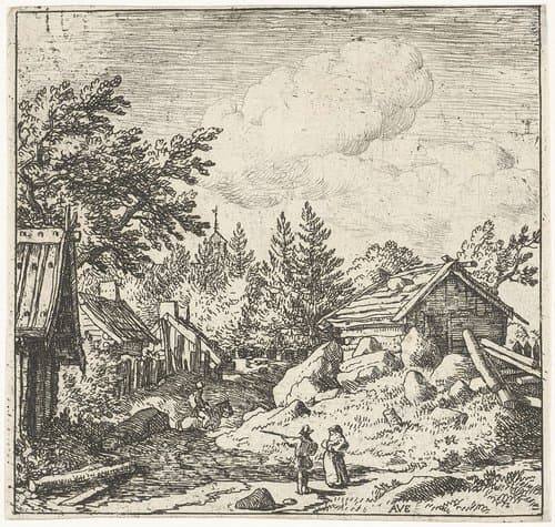 Gehucht met man op paard by Allaert van Everdingen