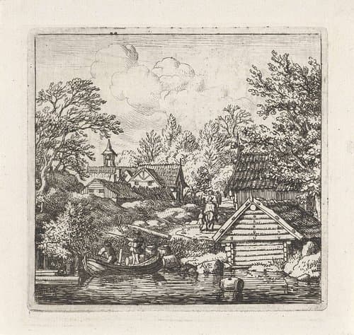 Dorpsgezicht met schuit by Allaert van Everdingen