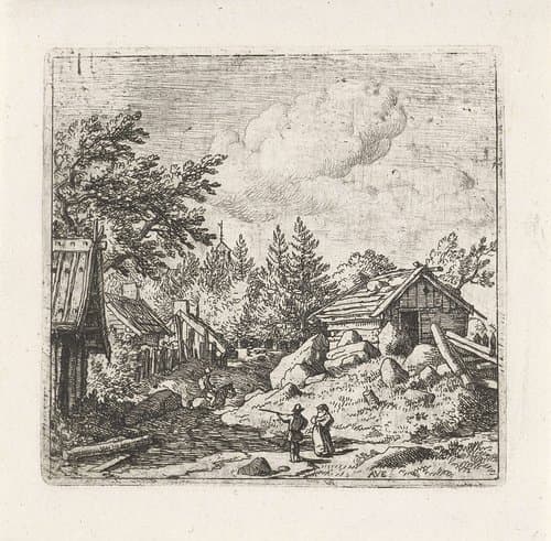 Gehucht met man op paard by Allaert van Everdingen