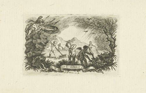 Mars doemt op bij op het land werkende putti by Simon Fokke