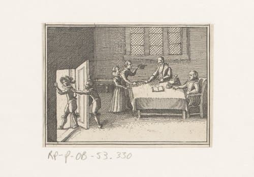 Interieur waar aan tafel munten uitbetaald worden