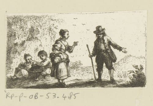 Man pratend met vrouw by Johann Andreas Benjamin Nothnagel
