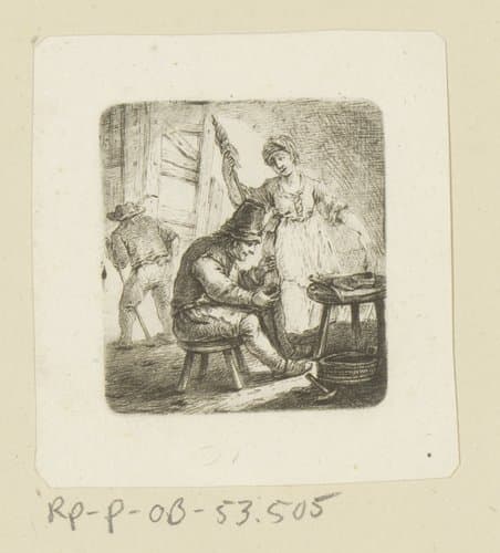 Schoenmaker en vrouw met spinrokken by Johann Andreas Benjamin Nothnagel