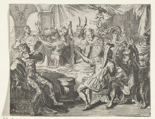 Illustratie voor La coupe enchantée uit Contes et nouvelles van Fontaine by Romeyn de Hooghe