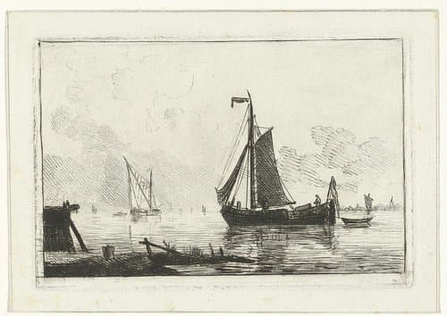 Riviergezicht met zeilschip by Willem Gruyter jr.