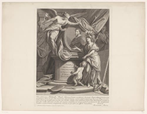 Titelprent met portret van Peter Paul Rubens omringd door allegorische figuren