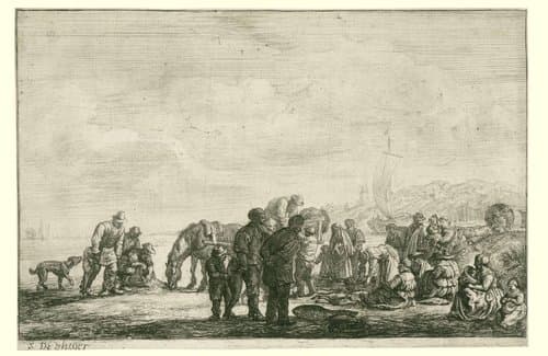 Vissers op het strand by Simon de Vlieger