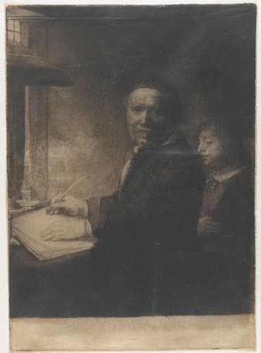 De schrijfmeester Lieven Willemsz. van Coppenol: kleine plaat by Rembrandt van Rijn