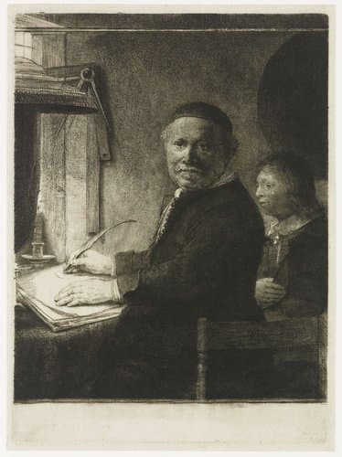 De schrijfmeester Lieven Willemsz. van Coppenol: kleine plaat by Rembrandt van Rijn