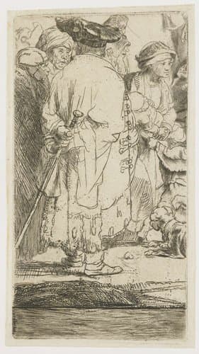 The Hundred Guilder Print: the man seen on the back in the lower left corner by Rembrandt van Rijn