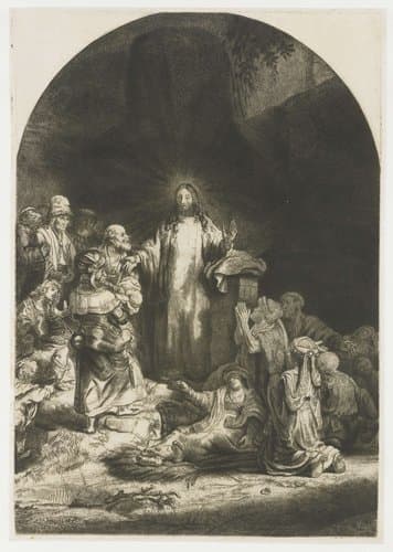 The Hundred Guilder Print: the central piece with Christ preaching by Rembrandt van Rijn