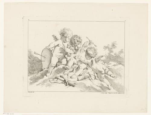 Drie amors spelend met pijl en boog by Louis Félix de La Rue (le Jeune)