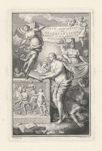 Titelpagina voor: Johan van Gool, De nieuwe schouburg der Nederlantsche kunstschilders en schilderessen, 1750 by Pieter Tanjé