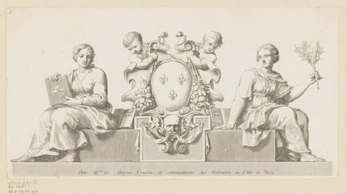 Wapen van de notarissen van het Châtelet in Parijs met personificaties van het Goede Geloof en de Wet by Claude Mellan