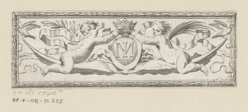 Putti die de wapens van Frankrijk en Navarra bekronen by anonymous; Claude Mellan