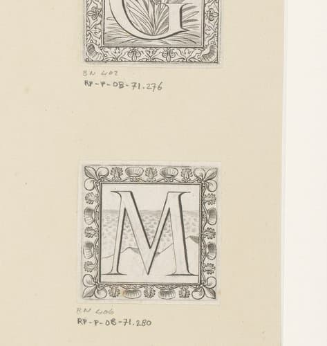 Letter M met een gezicht op de zee by Claude Mellan