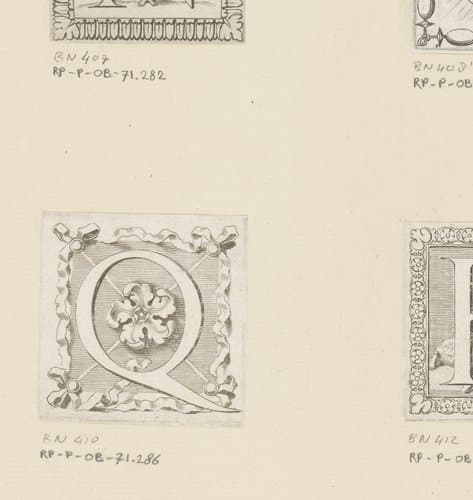 Letter Q met vijfblad en linten by Claude Mellan