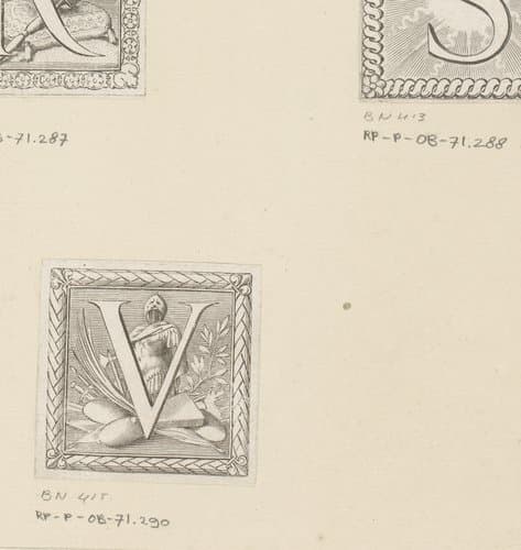 Letter V met wapenrusting by Claude Mellan