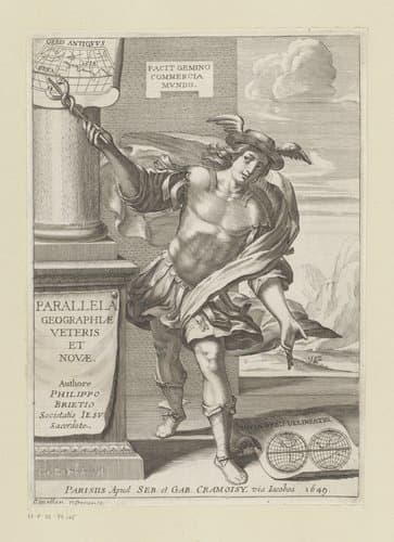 Mercurius met wereldkaarten by Claude Mellan