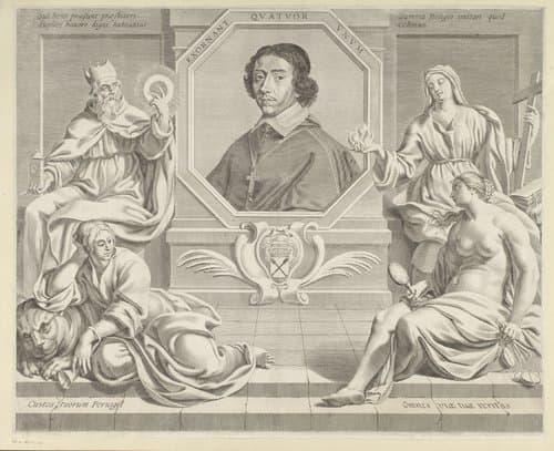 Portret van een man met een hogepriester en personificaties van Geloof, Waarheid en Waakzaamheid by Claude Mellan