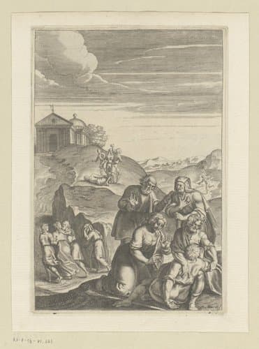 Menandre en Lerice met hun dochter Silvanire vinden op weg naar de tempel Agalante uitgeput in de armen van Hylas by Claude Mellan