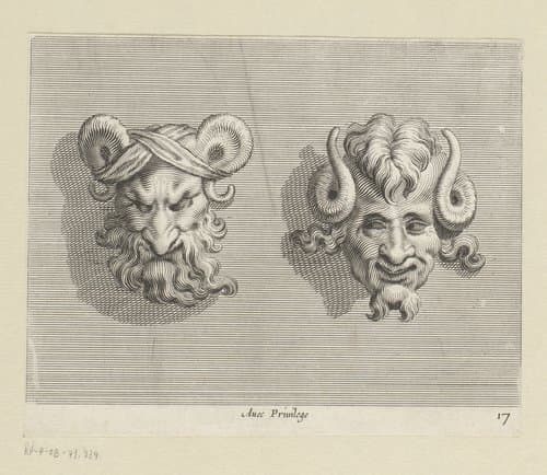 Twee satermaskers by Claude Mellan