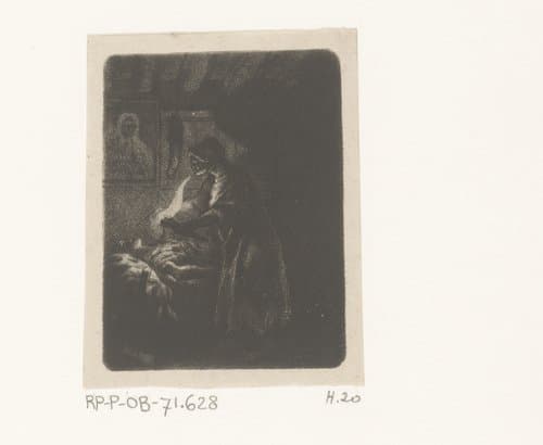 Vrouw geeft zieke op bed te drinken by Jean Pierre Norblin de la Gourdaine
