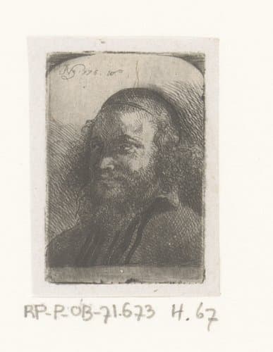 Buste van man met krullend haar en kalot by Jean Pierre Norblin de la Gourdaine