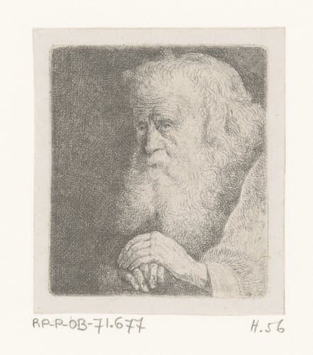 Kop van oude man met witte baard en gevouwen handen by Jean Pierre Norblin de la Gourdaine