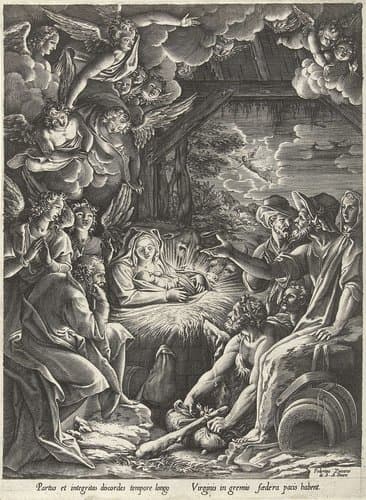 Aanbidding door de herders by Cornelis Cort