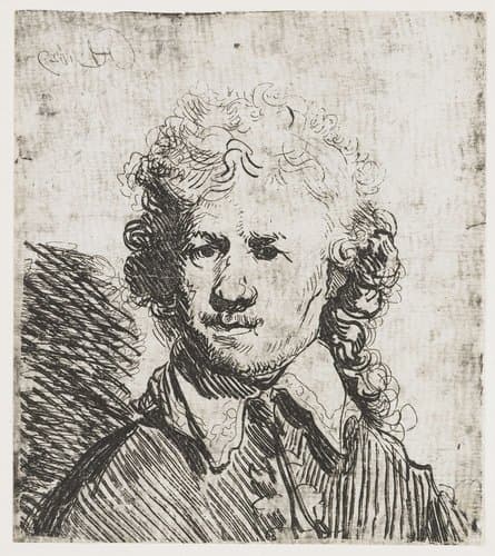 Zelfportret, blootshoofds: buste, ruw geëtst by Rembrandt van Rijn