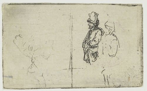 Studieblad met twee schetsen, één van twee boeren by Rembrandt van Rijn
