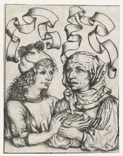 Jongeman en oude vrouw by Meester van het Amsterdamse Kabinet