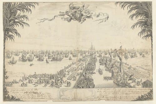 De vloot van de prins in de haven van Hellevoetsluis, 1688 by Daniël Marot (I)