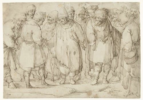 Studieblad met 16 staande figuren by Nicolaes de Bruyn