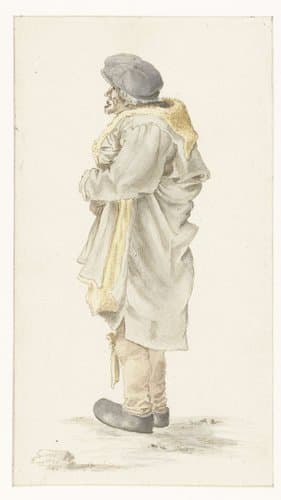 Staande man in een met bont gevoerde jas by anonymous