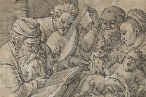 De vijf zintuigen (en tevens vijf leeftijden?) by Anton Möller (der Ältere)