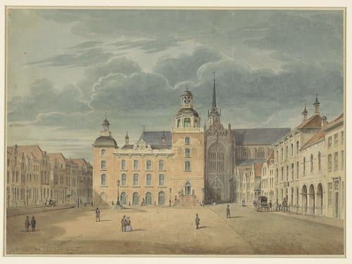 Stadhuis en kerk te Goes (Zeeland) by Théophile Schuler