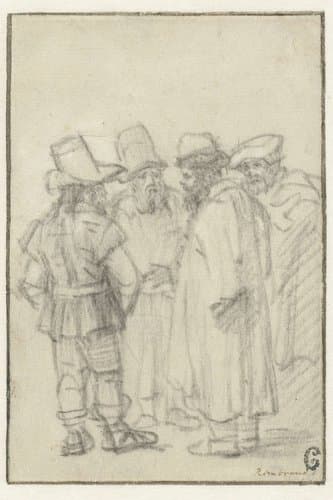Four Men Standing, Wearing Hats by Rembrandt van Rijn